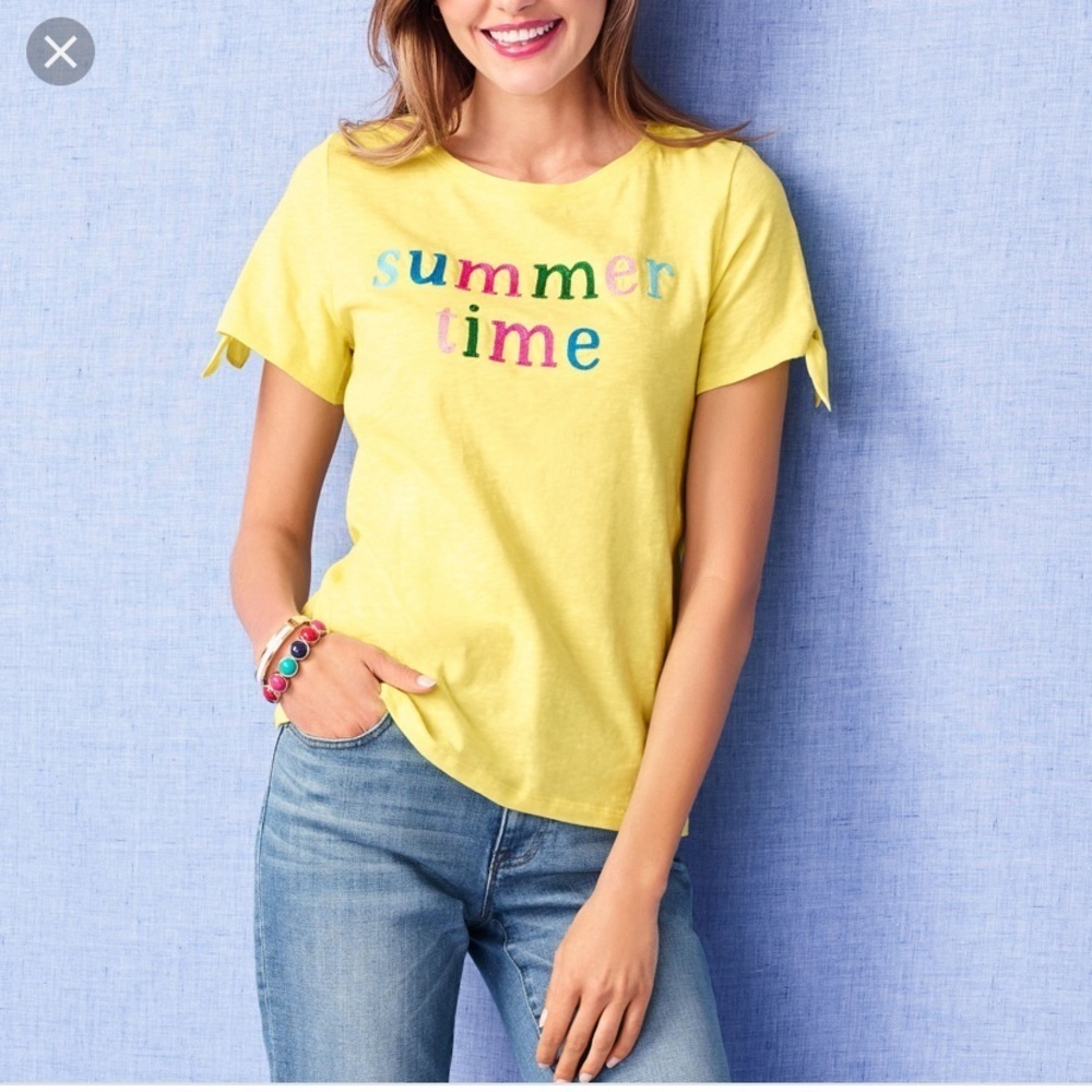 Talbots Butter Yellow Summertime Embroidered Tee XS